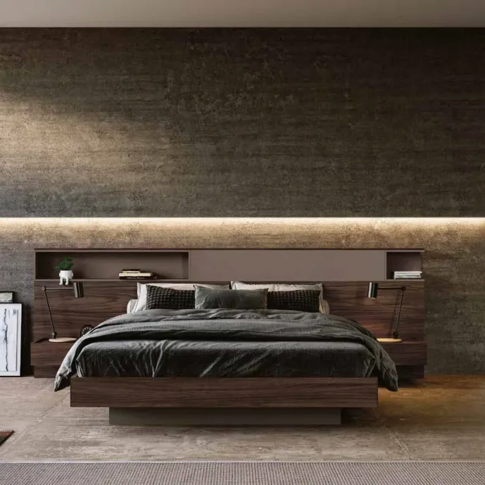 Letto matrimoniale contenitore, Bronzo e Noce moro, L.300