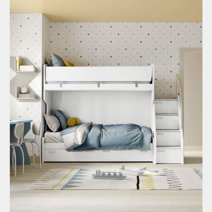 Letto a castello bambini con 2 cassetti, Bianco e Grigio dorian