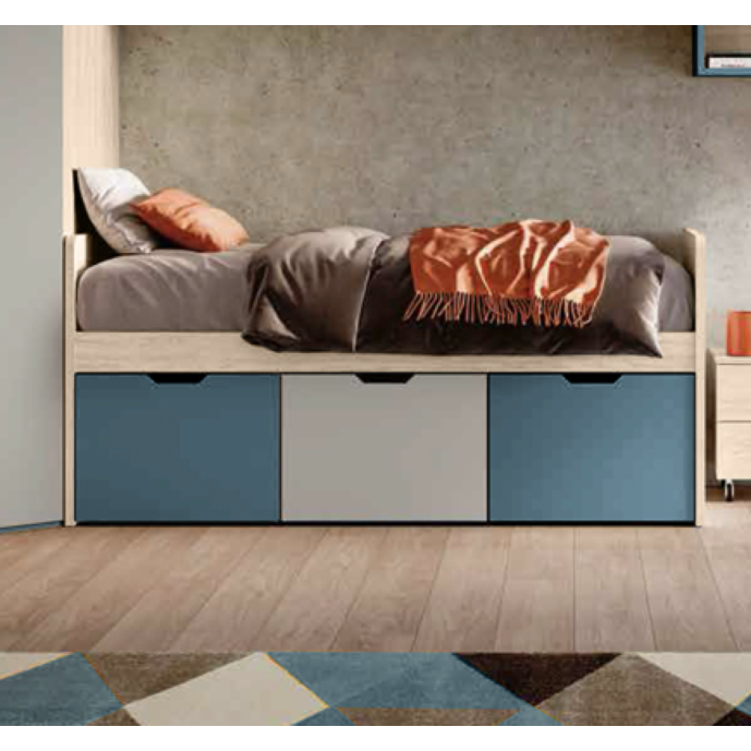 Letto con cassetti singolo in finitura Olmo natura