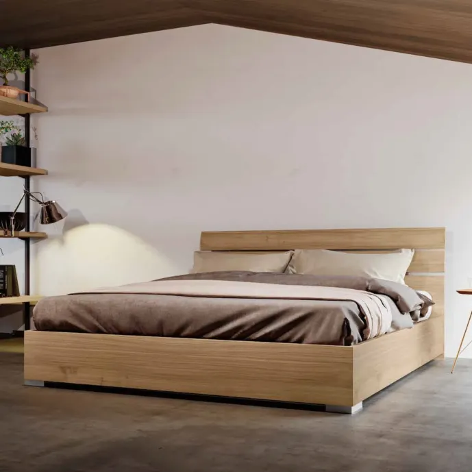 Letto matrimoniale moderno, Noce biondo, L.169 H.90