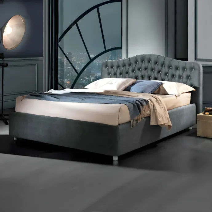 letto grigio in ecopelle con swaroski