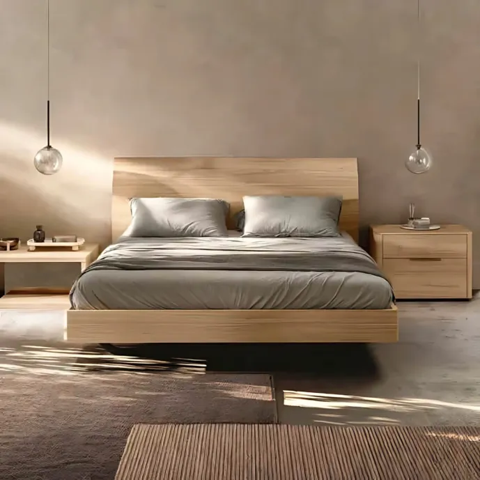 Letto matrimoniale moderno, Noce biondo, 160x190