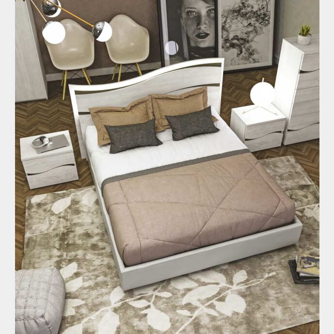 Lettoc matrimoniale contenitore, finitura Olmo bianco e ecopelle Bianca