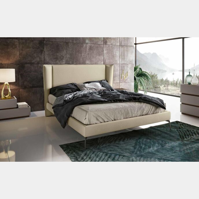 Letto matrimoniale ecopelle Polvere, con piedini Zenzero Shop