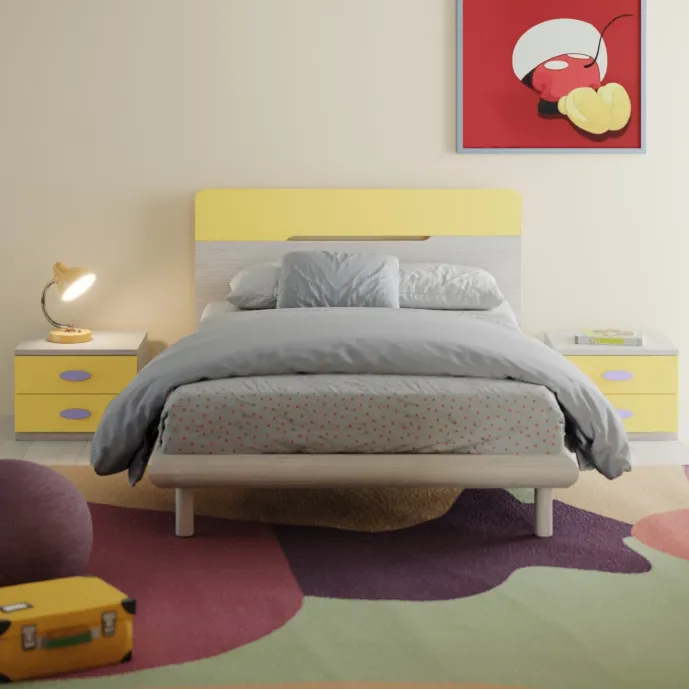 Letto una piazza e mezza, L.128 H.90, Cenere wood e Giallo Zenzero Shop