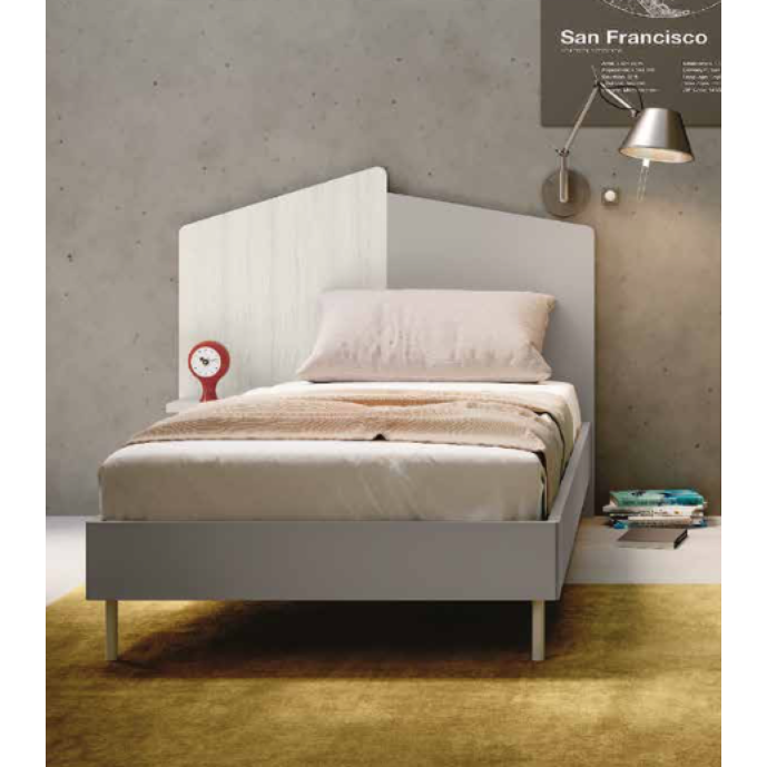 Letto singolo per ragazzi in Bianco altea e Grigio seta