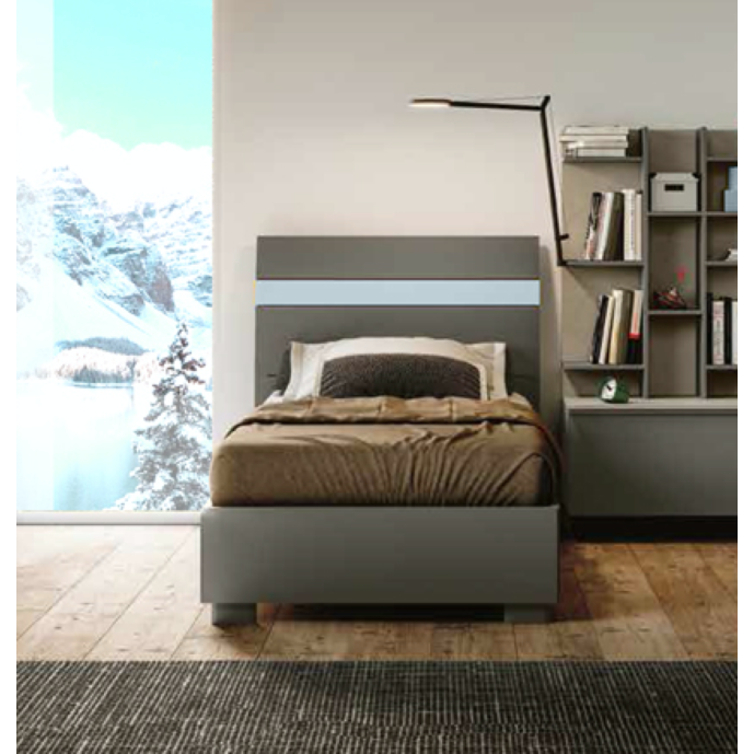 Letto singolo moderno in finitura Grigio cenere e Carta da zucchero