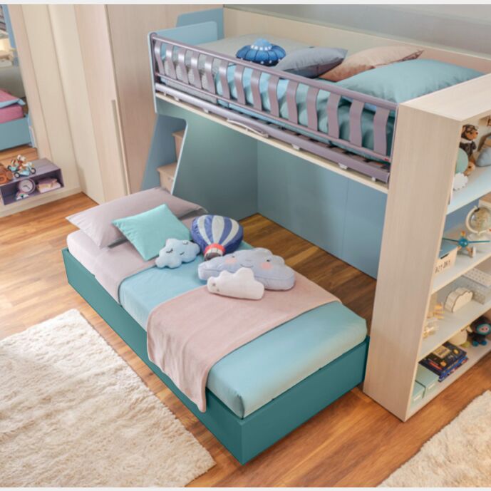 Letto singolo sommier 80x200 con ruote Moretti Compact, finitura Pavone