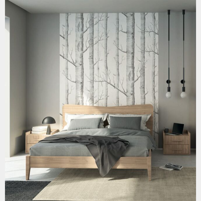 Letto matrimoniale Winner moderno con testata in legno, finitura Royal oak