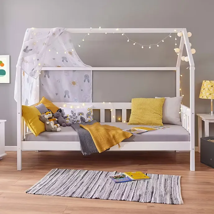 Letto montessoriano design a casetta, Bianco, 90x200 cm Zenzero Shop