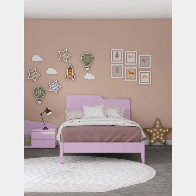 Letto una piazza e mezza Folder con testata in legno, finitura Papaya