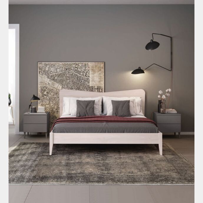 Letto matrimoniale Winner moderno con testata in legno, finitura Noce brina