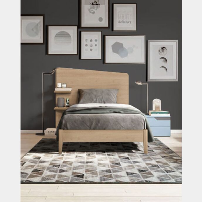 Letto singolo Edge Plus con testata in legno, finitura Royal Oak