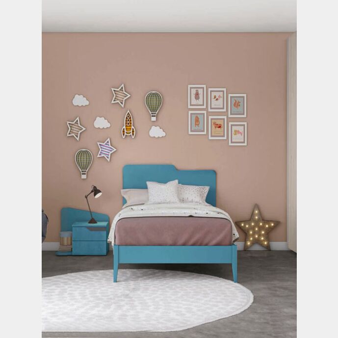 Letto singolo Folder con testata in legno, finitura Cadaques