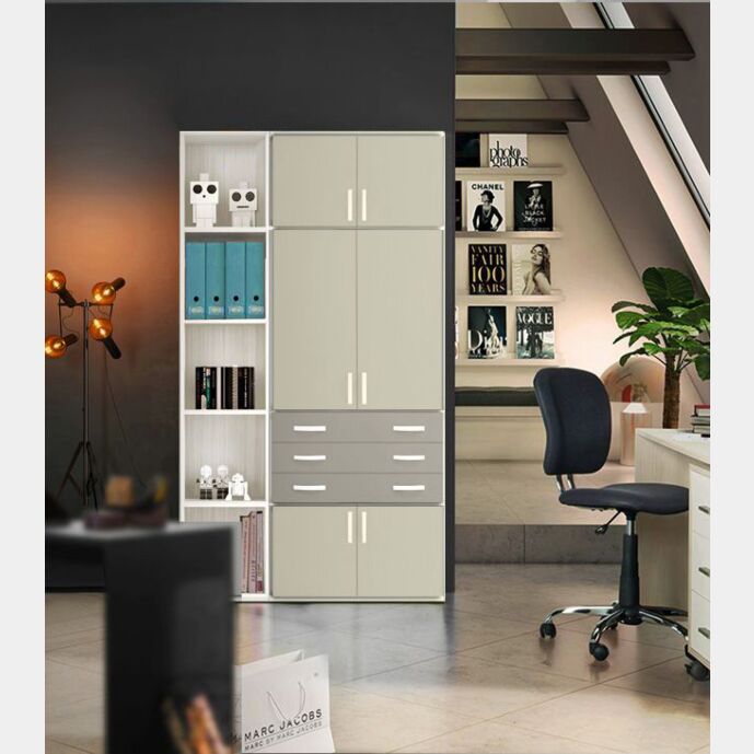 Libreria da ufficio Cloud con spessore 22 mm, finitura Fango e Tele