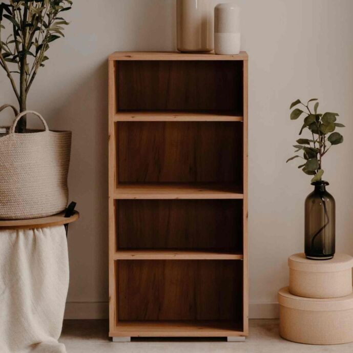 Libreria salvaspazio moderna, finitura Rovere Oak