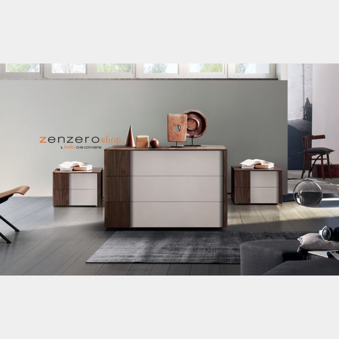 Set moderno Santorini bicolor in finitura Noce moro e Grigio seta