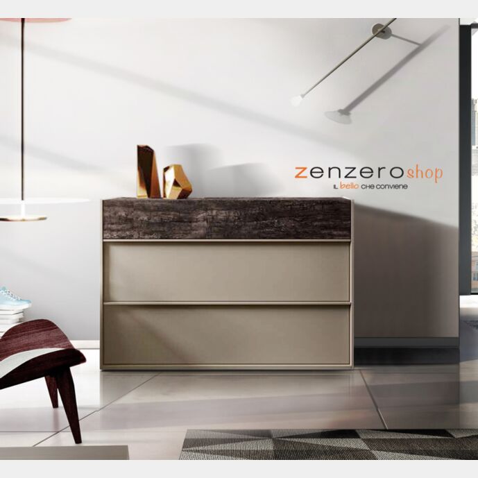 Comò moderno Bali bicolor in finitura  Visone e Legno bruciato