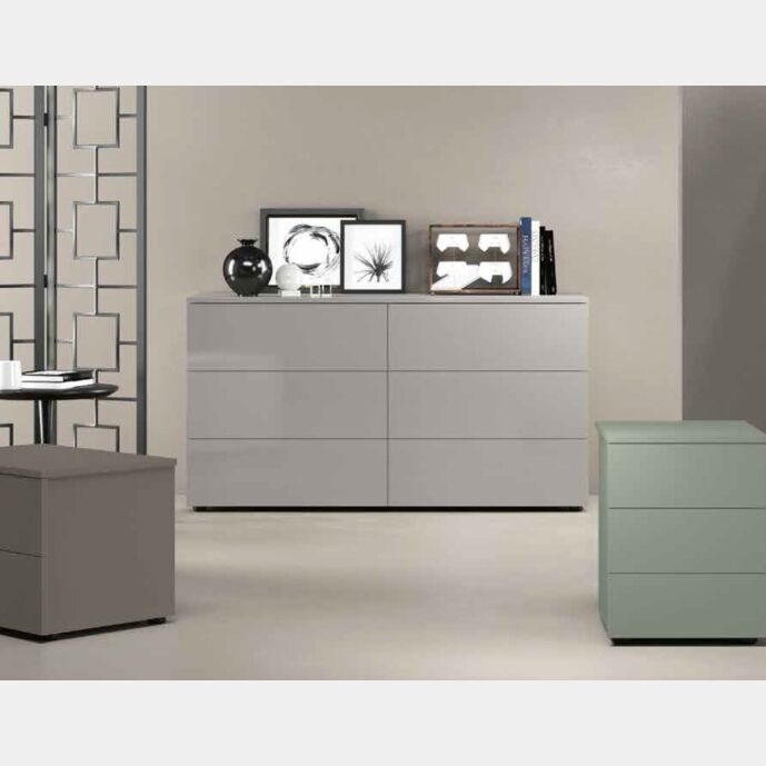 Comò moderno a 6 cassetti in finitura Grigio Seta