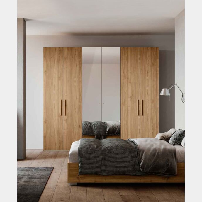 Armadio a 6 ante con 2 ante specchio, finitura Noce Biondo H. 234