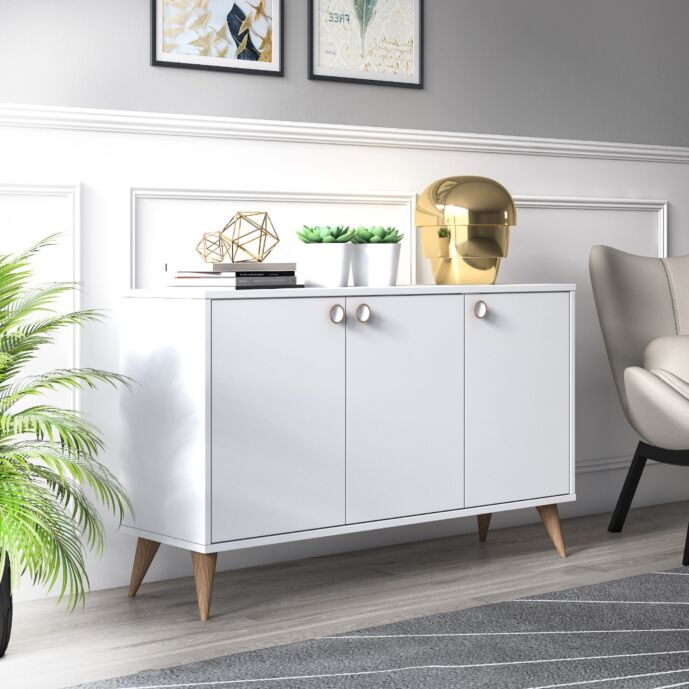 Madia bianca Ankara, 3 ante e piedini a cono