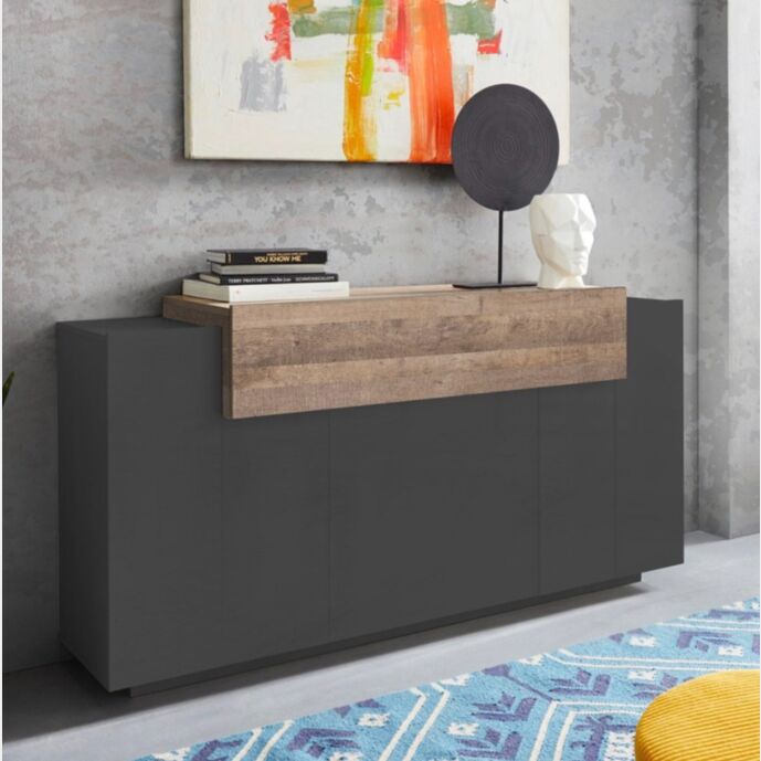 Conveniente Madia con 3 ante e una ribalta in finitura Ardesia e Oak