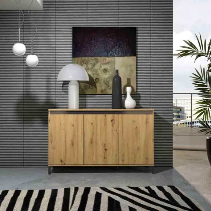 Madia bassa in offerta a 3 ante, finitura Rovere Artisan