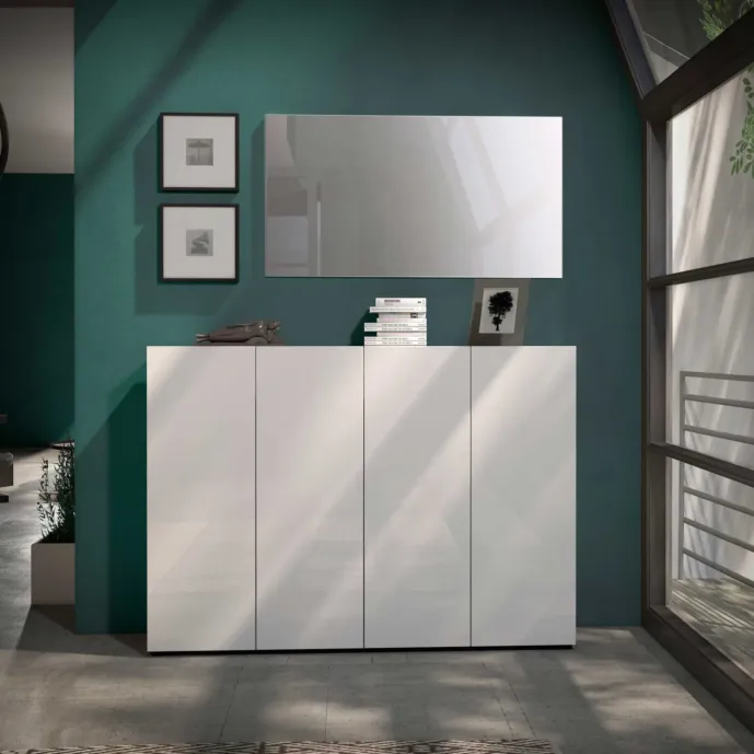 Madia multiuso 4 ante finitura Bianca Lucido, Made in Italy