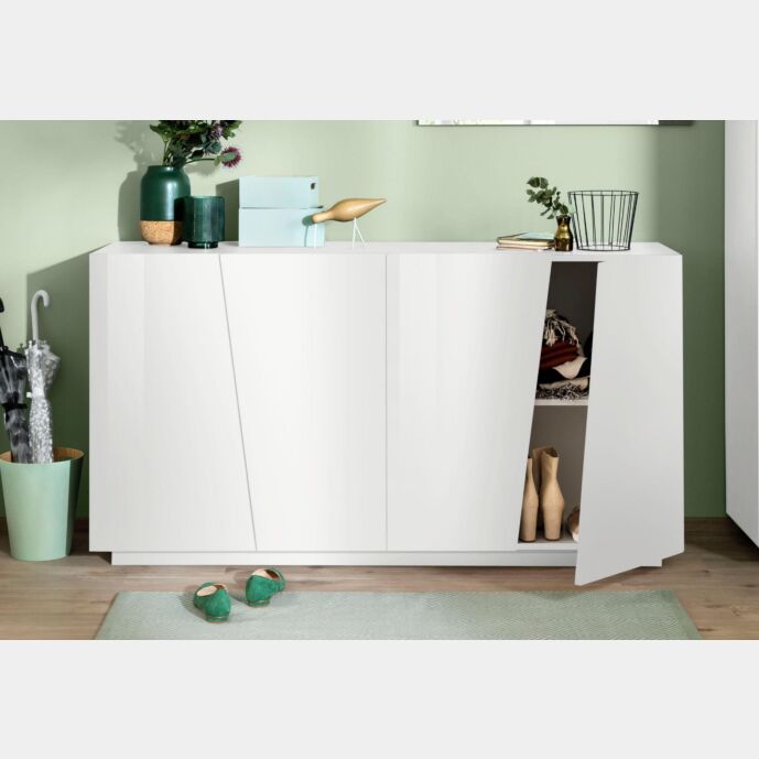Madia credenza piccola, 4 ante bianco lucido