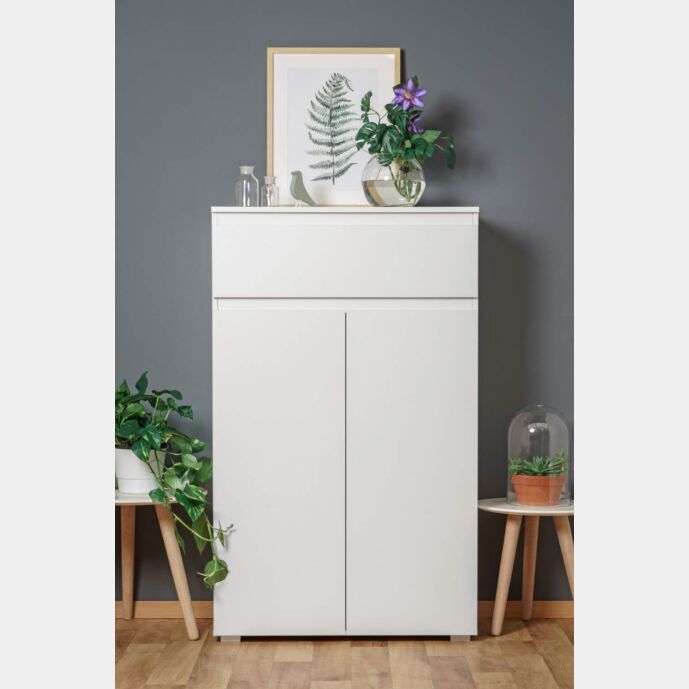 Madia alta dal design semplice con 2 ante e 1 cassetto finitura Bianco opaco