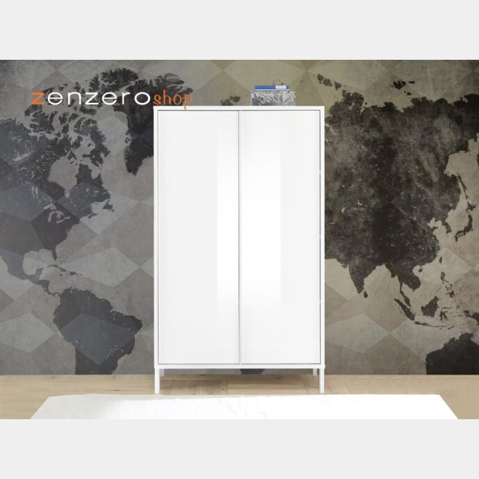 Madia alta per cucina, stile moderno, finitura bianco laccato lucido