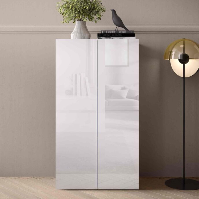 Madia alta moderna 2 ante, finitura Bianco lucido