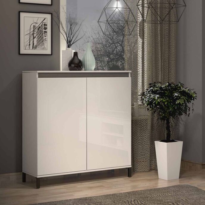 Madia alta 2 ante colore Bianco Lucido e Ardesia