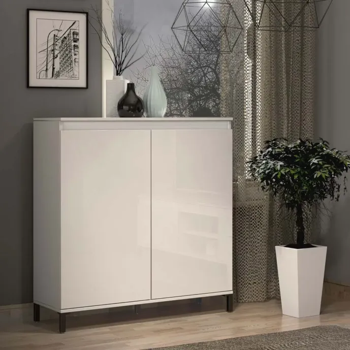 Madia alta 2 ante colore Bianco Lucido, Made in italy