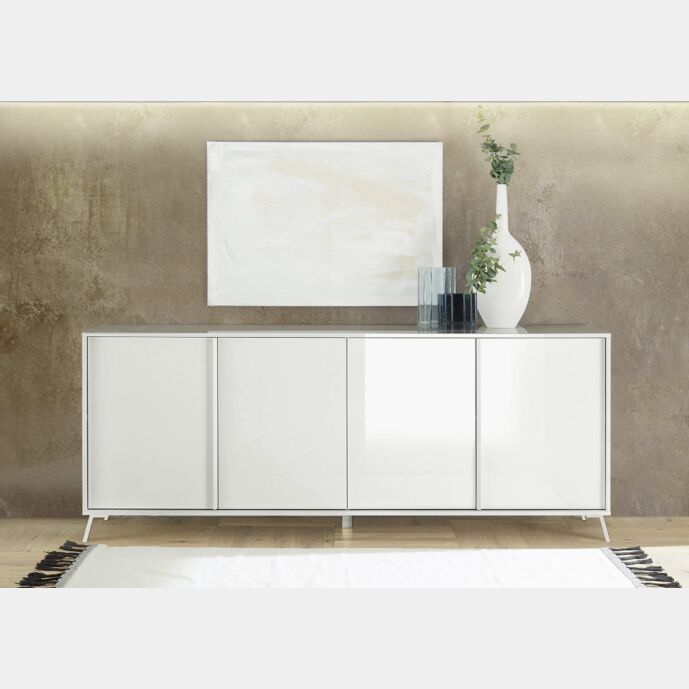 Madia moderna 4 ante in finitura Bianco Lucido