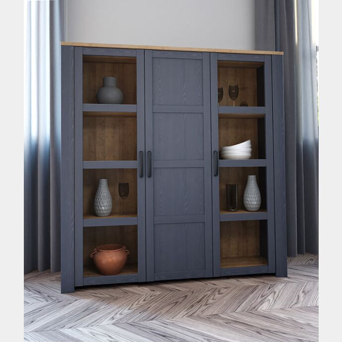 Vetrina Rovere navy e Rovere riviera, 3 ante