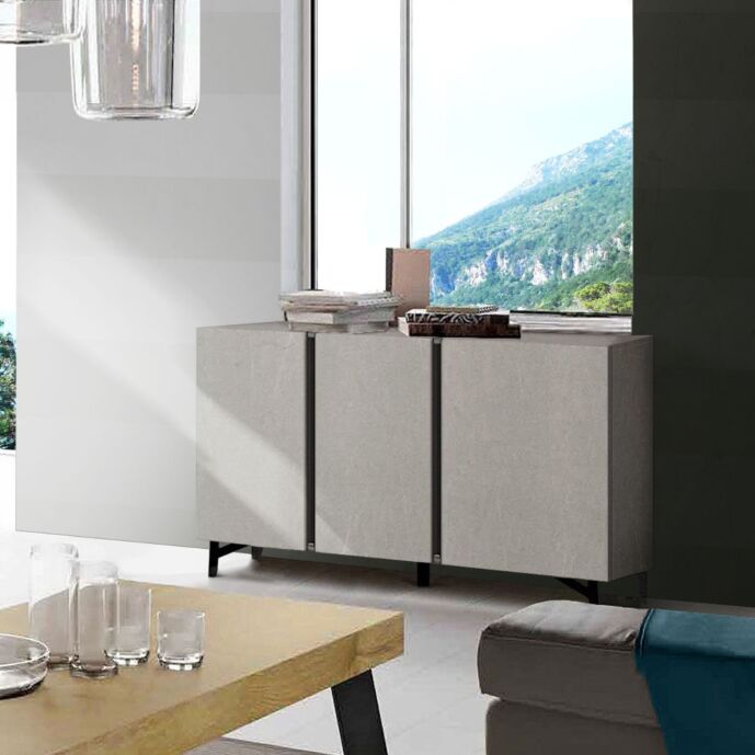 Madia 3 ante con maniglie a gola, finitura Graniglia chiara