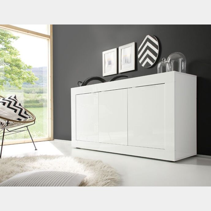 Credenza Moderna a 3 ante, Bianco Lucido
