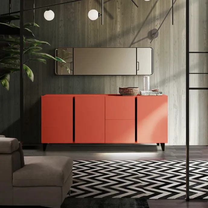 credenza rossa con cassetti