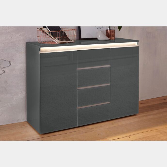 Madia 2 ante e 4 cassetti, Antracite lucido