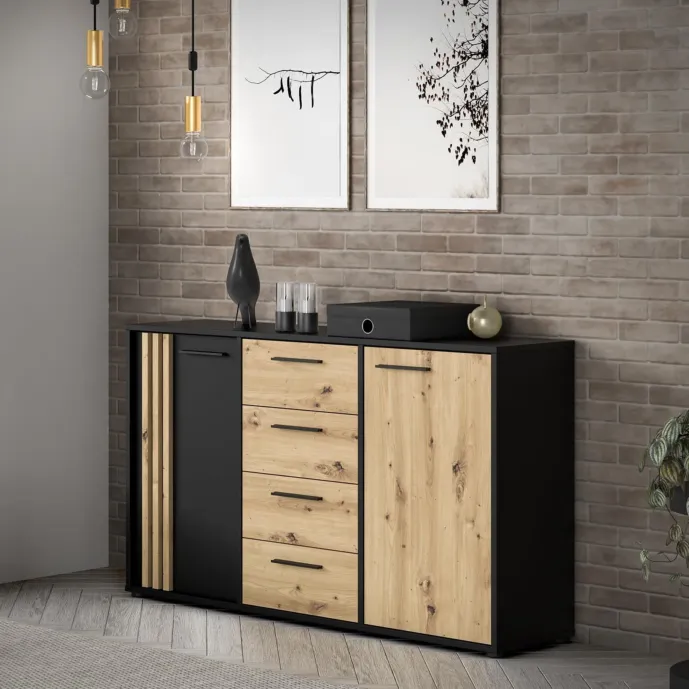 madia nera 4 cassetti