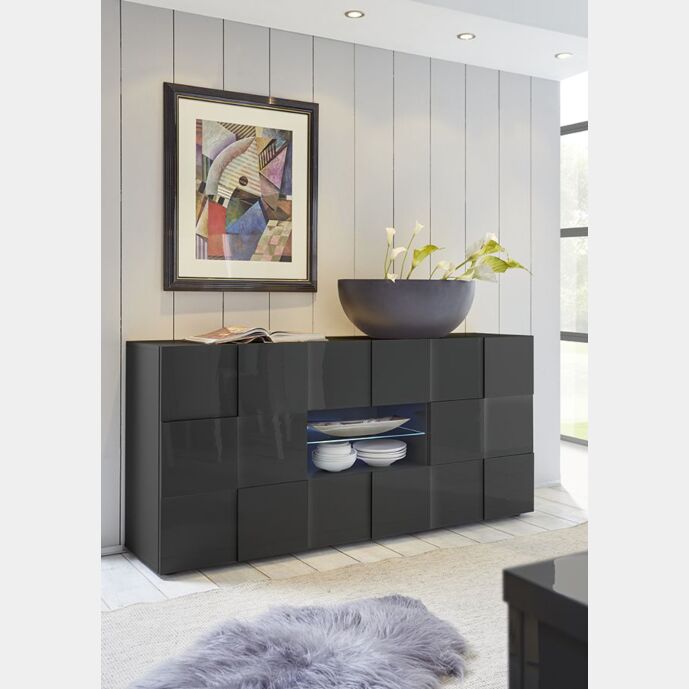 Credenza Grigio Lucido a 2 ante e 2 cassetti