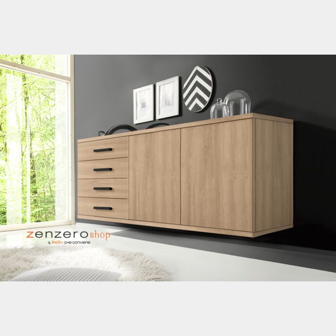 Madia sospesa 2 ante 4 cassetti, finitura Royal Oak