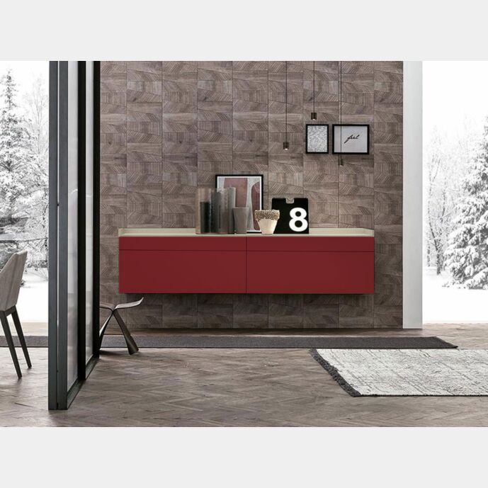 Madia sospesa 2 cestoni e 2 cassetti, finitura Bordeux e Canapa