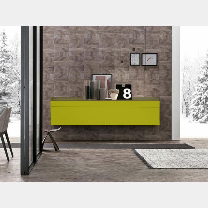 Madia sospesa 2 cestoni e 2 cassetti, finitura Verde muschio e Oliva