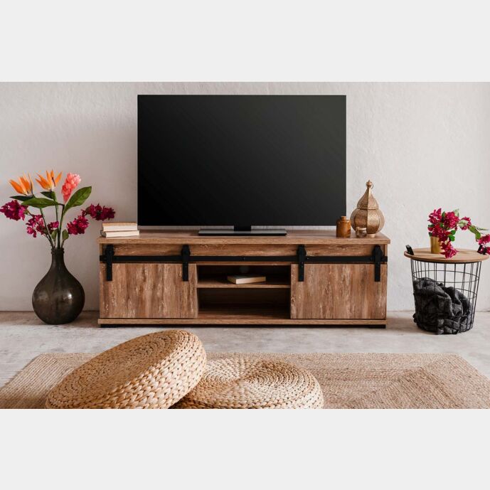 Porta Tv Tromso con 2 ante e un vano in finitura Rovere anticato