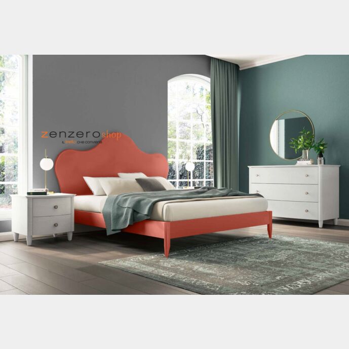 Letto matrimoniale Vittoria con testata retrofinita in finitura Corallo