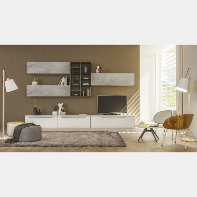 Parete attrezzata moderna di design, disponibile in diverse finiture, Made in Italy