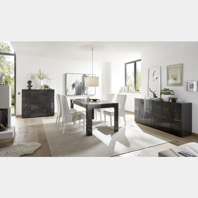 Sala completa di tavolo e 2 madie, grigio serigrafato