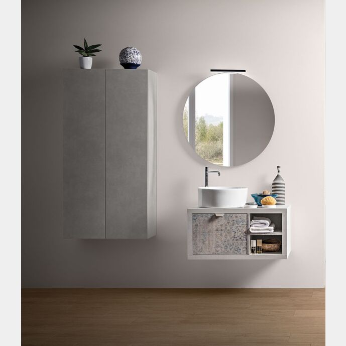 Mobiletto da bagno moderno con un cassetto in Cemento Grigio Cielo, Niagara 5